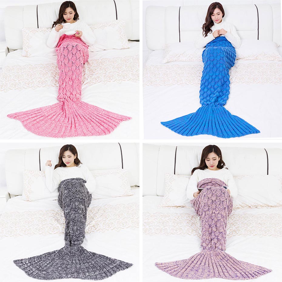 VIP LINK ISINOTEX Soft Knitted Mermaid Tail Blanket Crochet Handmade Sleeping Bag for Kids Adult Best Birthday Christmas Gift